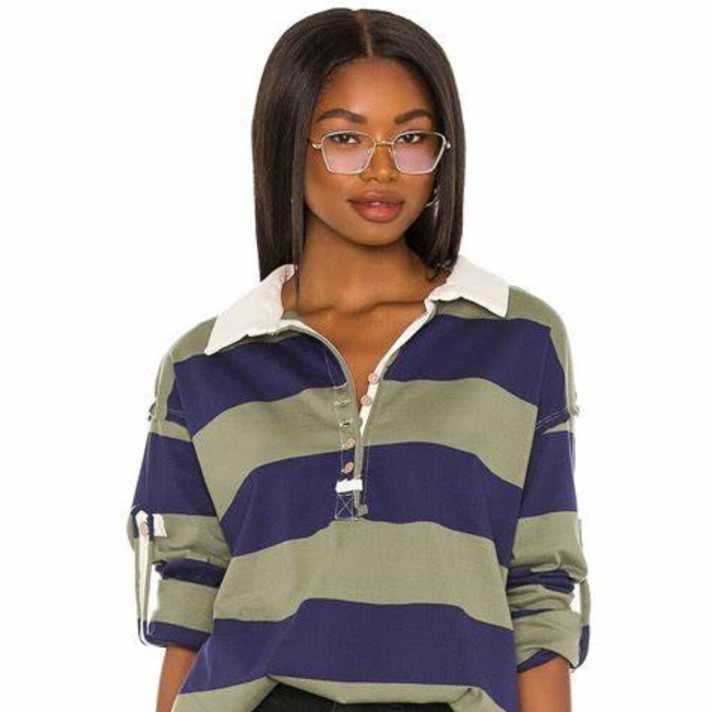 Free People We The Free Peyton Rugby Henley Striped Top Size Small